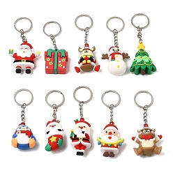 Mixed Shapes 10шт 10 стили рождественская тематика ПВХ пластиковые подвески брелки, с железными деталями застежки-брелка, разнообразные, 98~111 мм, 1 шт / стиль