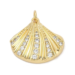 Настоящее золото 18K Латунные микро проложить кубического циркония подвески, подвески в форме ракушек, без кадмия и без свинца, долговечный, стойки покрытие, реальный 18 k позолоченный, 19.5x21.5x4 мм, отверстие : 3.5 мм