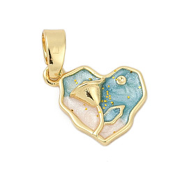 Светло-Синий Латунь эмаль подвески, сердце с цветочными подвесками, стойки покрытие, прочное покрытие, без кадмия и без свинца, реальный 18 k позолоченный, голубой, 16x12.5x3.5 мм, отверстие : 3.5x2.5 мм