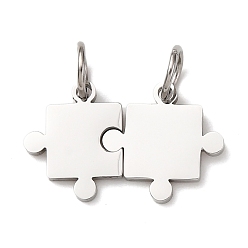 Нержавеющая Сталь Цвет 304 стали сплит подвески из нержавеющей, подвески для пар, с целью перехода в кольце, очарование головоломки, цвет нержавеющей стали, 13x10~13 мм, 2 шт / комплект