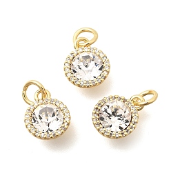 Настоящее золото 18K Подвески из латуни с микропаве, прозрачными кубическими циркониями и стеклом., плоский круглый шарм, с целью перехода в кольце, граненые, реальный 18 k позолоченный, 11.5x9x6 мм, отверстие : 3 мм