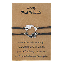 Платина 2Набор браслетов из сплава с эмалированными звеньями, Регулируемые плетеные браслеты из вощеного шнура для пар, символ дружбы., инь-ян декоративный карп, платина, 5.91~11.81 дюйм (15~30 см)