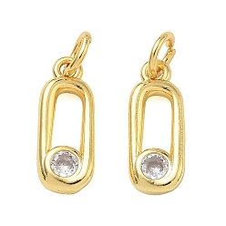 Golden Brass Micro Pave Clear Cubic Zirconia Charms, Oval Charms, Rack Plating, Long-Lasting Plated, Cadmium Free & Lead Free, Golden, 15x6x2.2mm, Hole: 3mm