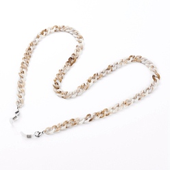 Floral White Eyeglasses Chains, Neck Strap for Eyeglasses, with Acrylic Curb Chains, 304 Stainless Steel Lobster Claw Clasps and Rubber Loop End, Floral White, 27.95 inch(71cm)