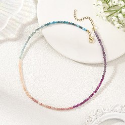 Golden 3MM Natural Apatite & Amethyst & Rhodonite & Sunstone & Ruby Faceted Round Beaded Necklaces, Colorful, Golden, 15.35 inch(39cm)