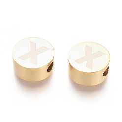 Letter X 304 из нержавеющей стали бусы, плоские круглые с буквы, letter.x, 10x4.5 мм, отверстие : 2 мм