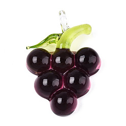 Фиолетовый Подвески лэмпворк ручной работы, винограды, фиолетовые, 47~49x32~36x10.5~12 мм, отверстие : 4~6x4~5 мм