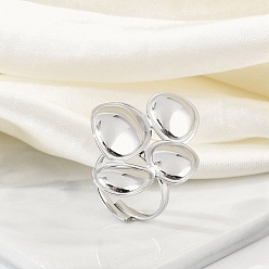 Нержавеющая Сталь Цвет Антикоррозийные 304 открытые манжетные кольца из нержавеющей стали в форме капли, Кольца для женщин, цвет нержавеющей стали, слеза: 28.5x28.5 мм, регулируемый