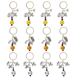 Mixed Shapes 12шт. 3 стили деревянные и сплавные брелоки, с железными разрезными брелоками, футбол и баскетбол и бейсбол, разнообразные, 83~87 мм, 4 шт / стиль