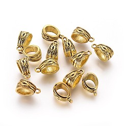 Antique Golden Tibetan Style Alloy Tube Bails, Loop Bails, Bail Beads, Lead Free & Nickel Free & Cadmium Free, Antique Golden Color, about 14mm long, 7.5wide, 9mm thick, hole: 1.5mm