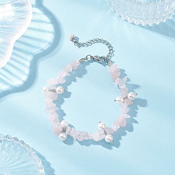 Розовый Кварц Браслеты из круглых бусин из натурального розового кварца и стеклянных ракушек, с 304 фурнитурой из нержавеющей стали, 7-1/2 дюйм (19 см)