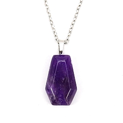 Аметист Ожерелье с подвеской в виде гроба на Хэллоуин из натурального аметиста с цепочками из платинового сплава, 20.87 дюйм (53 см)