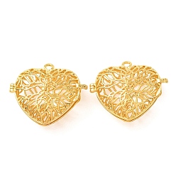 Golden Brass Cage Pendants, Filigree Heart Charms, Rack Plating, Golden, 30x34x15mm, Hole: 2mm