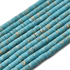 Бирюза Окрашенные нити синтетических бус императорской яшмы, матовые, Плоский круглый / диск, Heishi бусы, бирюзовые, 4~4.5x2~2.5 мм, отверстие : 0.9 мм, около 160~163 шт / нитка, 14.53''~14.72'' (36.9~37.4 см)
