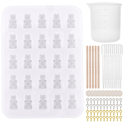 Белый Наборы для изготовления подвесок в виде медведя своими руками, с силиконовыми формами, силиконовый мерный стакан 100 мл, пластиковые переносные пипетки, березы деревянные ремесленные мороженого палочки, латексные кроватки, белые, 228 шт / комплект