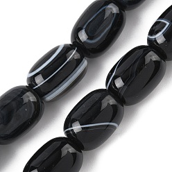 Черный Нити бусин из натурального полосатого агата/полосатого агата (окрашенного и нагретого), колонка, чёрные, 17~18x13 мм, отверстие : 1 мм, около 11 шт / нитка, 7.68'' (19.5 см)