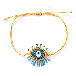 Светло-Голубой Плетеные браслеты из вощеного шнура, браслеты из стеклянных бусин для женщин, с золотыми латунными круглыми бусинами, Небесно-голубой, внутренний диаметр: 11 дюйм (28 см)