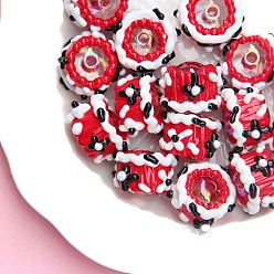 Красный Непрозрачные акриловые бусины, бусины ручной работы, Эмаль стиле, рондель, красные, 18~23 мм