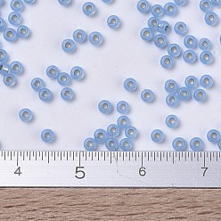 (RR573) Dyed Aqua Silverlined Alabaster MIYUKI Round Rocailles Beads, Japanese Seed Beads, (RR573) Dyed Aqua Silverlined Alabaster, 11/0, 2x1.3mm, Hole: 0.8mm, about 1100pcs/bottle, 10g/bottle