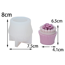White Flower Cupcake Candle Silicone Molds, for DIY Candle Making, White, 80x75mm