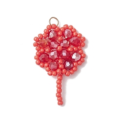 Светло-Коралловый Подвески из стеклянных бусин ручной работы в виде клевера, с 304 кольцами из нержавеющей стали и стеклом, граненые, свет коралловый, 30x28x5 мм, отверстие : 3 мм