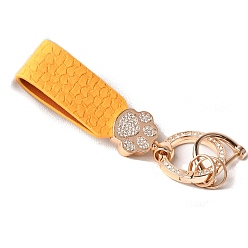 Золотистый Сплав цинка брелок, горный хрусталь и искусственная кожа, отпечаток лапы, золотые, 11x2.3 см