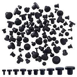 Черный 100шт 10 стили силиконовые заглушки для отверстий, вставьте заглушки в отверстия, торцевые заглушки вставок для стоек, для мебельного ограждения, круглые, чёрные, 7~17.5x9~14 мм, 10 шт / стиль