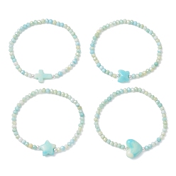 Mixed Shapes Браслеты из стеклянных и акриловых бусин с имитацией драгоценных камней, эластичные браслеты для женщин, два тона, разнообразные, бусина : 11~17 mm, внутренний диаметр: 2.11 ~2.15 дюйм (5.35~5.45 см)