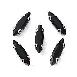 Черный Конский глаз пришить стразами, многожильных ссылки, стекло горный хрусталь, с настройками зубцов из нержавеющей стали, аксессуары для одежды, граненые, чёрные, 11x3x3.2 мм, отверстие : 0.8 мм