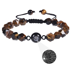 Тигровый глаз Браслет с проекционными звеньями «Я люблю тебя» на 100 языках, плетеный регулируемый браслет из натуральных бусин тигрового глаза, 7-1/8~11-3/4 дюйм (18~30 см)