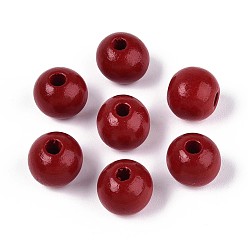 Темно-Красный Круглые бусины из натурального дерева схима, окрашенные распылением, темно-красный, 11.8~12.5x11 мм, отверстие : 2.5~3 мм