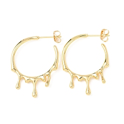 Настоящее золото 18K Серьги-гвоздики из латуни с покрытием из плавящейся латуни, полукруглые серьги для женщин, без свинца и без кадмия, реальный 18 k позолоченный, 36x26x2.5 мм, штифты : 0.7 мм