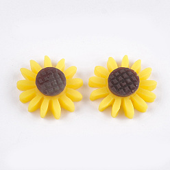 Gold Resin Cabochons, Sunflower, Gold, 16x6mm