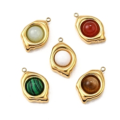 Смешанные камни 304 подвески из нержавеющей стали с натуральными смешанными драгоценными камнями овальной формы, ионное покрытие (ip), 21x13.5x6.5 мм, отверстие : 1.5 мм