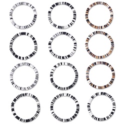 Черный Набор эластичных браслетов ручной работы из полимерной глины Heishi Surfer, составные опрятные браслеты для женщин, чёрные, внутренний диаметр: 2-1/8 дюйм (5.3 см), 12 шт / комплект