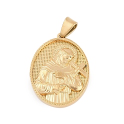 Настоящее золото 18K 304 подвески из нержавеющей стали, овал с подвеской в виде святого Франциска Ассизского, реальный 18 k позолоченный, 36x26x5.5 мм, отверстие : 8x4 мм