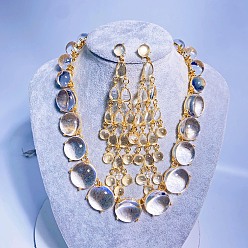 Прозрачный Комплекты из цепочек-цепочек из сплава и прозрачного акрила и сережек-гвоздиков, золотые, плоско-круглые, прозрачные, 495 мм и 140x40 мм