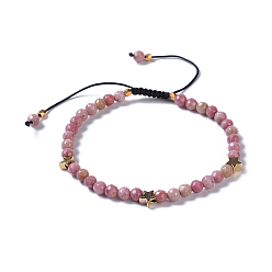 Rhodochrosite Natural Rhodochrosite Braided Beaded Bracelets, with Brass Beads and Nylon Thread, 2-1/8 inch(5.4cm)~3-1/8 inch(8cm)