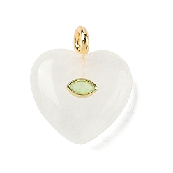 Хрусталь Природного кварца хрустальных подвесок, подвески в форме сердца с латунной микрофиброй и фианитами, реальный 18 k позолоченный, долговечный, стойки покрытие, 31x25x10 мм, отверстие : 4 мм