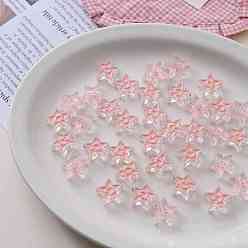 Pink Акриловые эмалевые бусины, звезды с улыбающимся лицом, розовые, 19.9x20.9x8 мм, отверстие : 3.5 мм