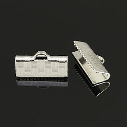 Argent Extrémités de sertissage de ruban de laiton, rectangle, couleur argent plaqué, 7x15mm, Trou: 1x3mm