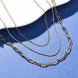 Настоящее золото 14K 304 цепочка из скрепок из нержавеющей стали 3 многослойные ожерелья, реальный 14 k позолоченный, 15.55 дюйм (39.5 см)