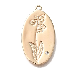 May Lily Латунные микро проложить кубического циркония подвески, без кадмия, без никеля и без свинца, подвески-цветы на день рождения, может лилия, 26x14x1 мм, отверстие : 1.2 мм