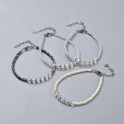 (52) Непрозрачная лаванда Стеклянные бусы браслеты, С медной рамой, 304 Застежки из лобстера из нержавеющей стали и цепочки, разноцветные, 7-5/8 дюйм (19.5 см)