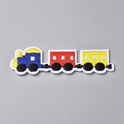 Mixed Color Computerized Embroidery Cloth Iron on/Sew on Patches, Costume Accessories, Appliques, Train, Mixed Color, 23.5x82x1.5mm