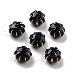 Черный Покрытие акриловыми шариками, золотой металл обвитыми, цветок, чёрные, 12x8.5 мм, отверстие : 1.8 мм, 745 шт / 500 г
