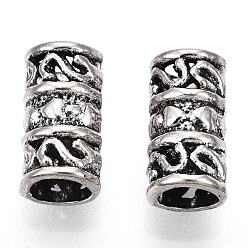 Античное Серебро Европейские сплавочные бусины тибетского стиля , бусины с большим отверстием, без кадмия и без свинца, колонка, античное серебро, 12x6.5 мм, отверстие : 4.8 мм, Около 6400 шт / 5000 г