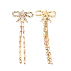 Настоящее золото 18K Латунные большие кулоны, со стеклом, бантом прелести, реальный 18 k позолоченный, 68x25x3.5 мм, отверстие : 1.4 мм