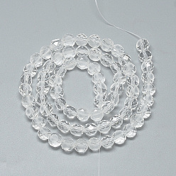 Clear Frosted Glass Beads Strands, Faceted, Flat Round, Clear, 6x4~5mm, Hole: 1mm, about 100pcs/21.2 inch
