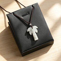Labradorite Colliers avec pendentif en labradorite naturelle sculptée en forme de cocotier, cordon en polyester ajustable, 23.62~25.20 pouce (60~64 cm)